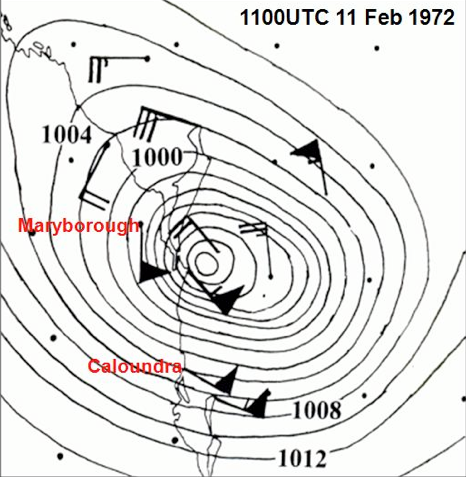 Cyclone Daisy 1972: mean sea level 11 Feb